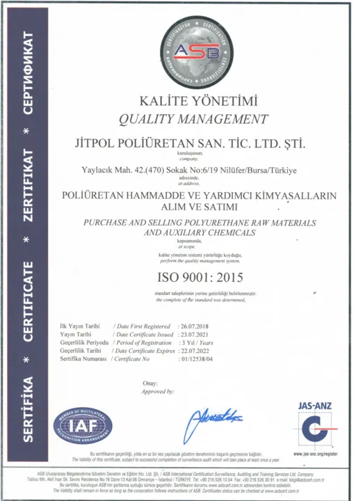ISO 9001:2015 kalite yönetim sistemi sertifikası