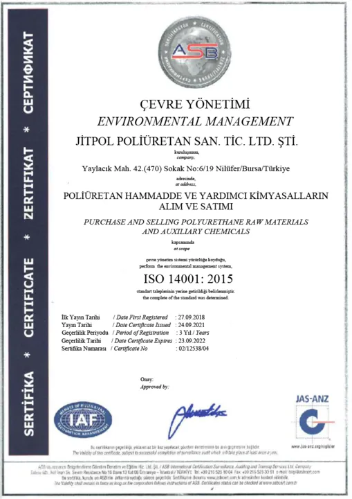 ISO 14001:2015 çevre yönetim sistemi sertifikası