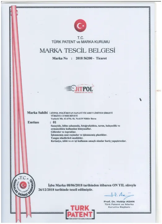 JiTPOL marka tescil belgesi (TÜRKPATENT)