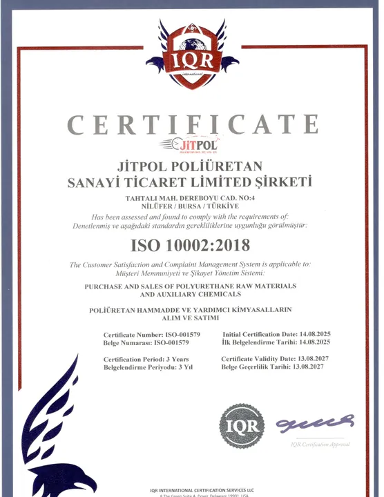 Certyfikat systemu zarządzania zadowoleniem klienta i reklamacjami ISO 10002:2018