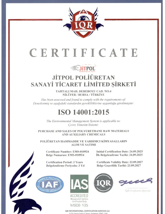 Certyfikat systemu zarządzania środowiskowego ISO 14001:2015