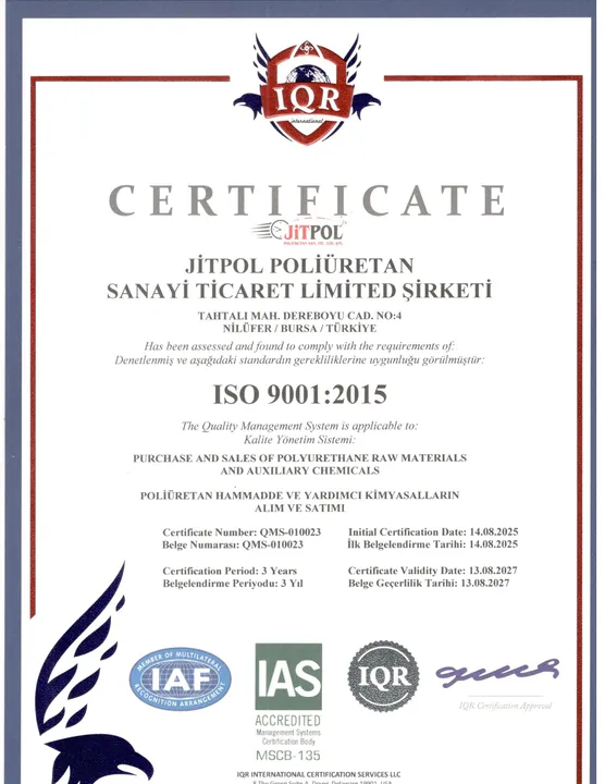 Certyfikat systemu zarządzania jakością ISO 9001:2015